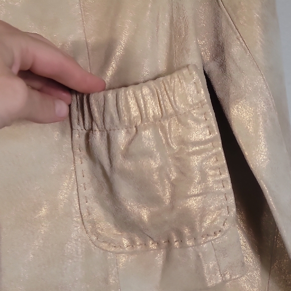 Y2K Vintage C&E Women Metallic Suede Leather Jacket Size 6/S Gold Champagne - Picture 4 of 16